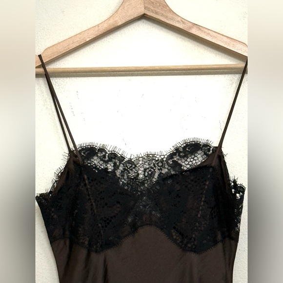 NWT Zara Asymmetric Satin Lace Dress in Black/ Brown Size M - Picture 10 of 16